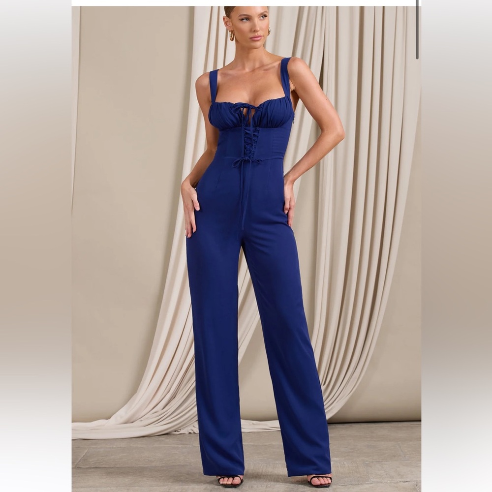 Club L London - NEBBIOLO
NAVY STRAPPY LACED CORSET JUMPSUIT